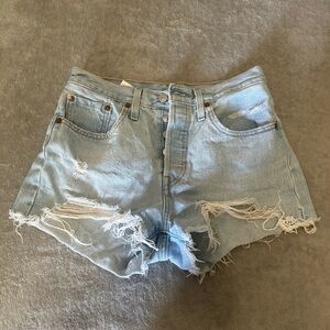Light Blue Distressed Denim Shorts